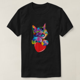 レインボーカワイキャットハギングバレンタインハート子猫値リスト Tシャツ