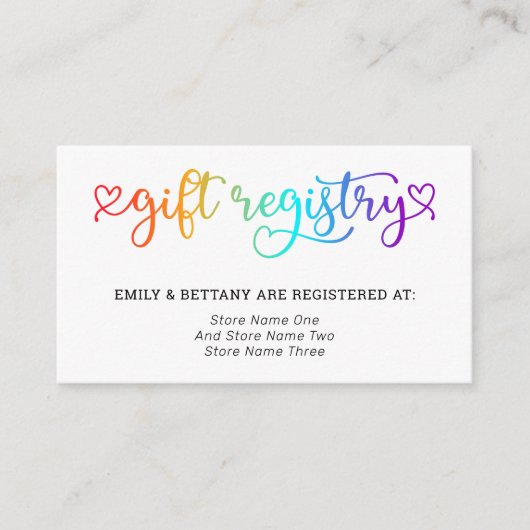 レインボーカワイトハートズギフトレジストリ結婚LGBTズ エンクロージャーカード (正面)