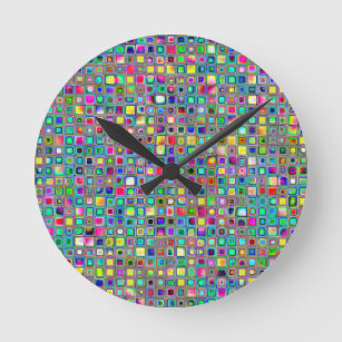 レインボー'カーニバル'テクスチャモザイクタイルパターン ラウンド壁時計