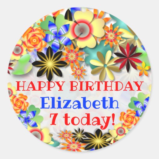 レインボーガーデンキッズエイジ誕生日 ラウンドシール (正面)