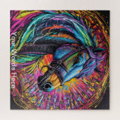 レインボーガーデンネオンサイケデリックワイルドライフ自然 ジグソーパズル (横)