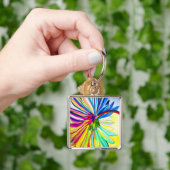 レインボーガーベラカラフル花 キーホルダー (手)