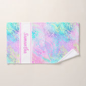 レインボーガーリーきらめくヒョウパーソナライズされたプリント バスタオルセット (ハンドタオル)