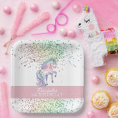 レインボーガーリーグリッターマジカルユニコーン誕生日 ペーパープレート (パーティー)