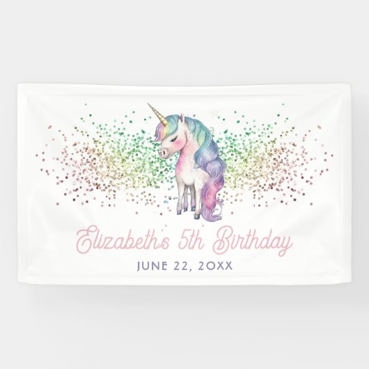レインボーガーリーグリッターマジカルユニコーン誕生日 横断幕 (横)