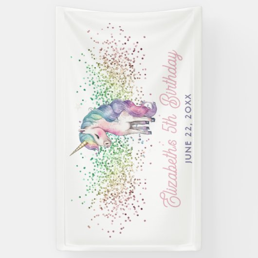 レインボーガーリーグリッターマジカルユニコーン誕生日 横断幕 (縦)