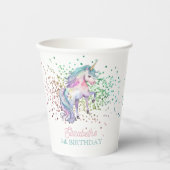 レインボーガーリーグリッターマジカルユニコーン誕生日 紙コップ (正面)