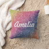 レインボーガーリーグリッターモノグラム名投げクッション クッション (ブランケット)