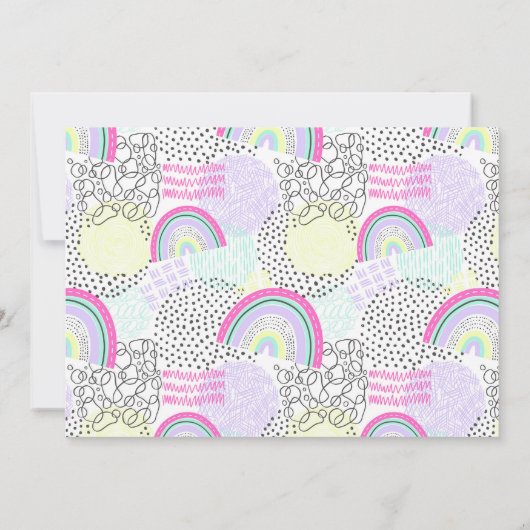 レインボーガールの2番目の誕生日かわいいドードルズ写真 招待状 (裏面)