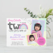 レインボーガールの2番目の誕生日かわいいドードル2-Photo 招待状 (スタンド正面)