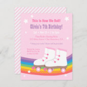 レインボーガールズスケートで滑るバースデーパーティ招待状 招待状 (正面/裏面)