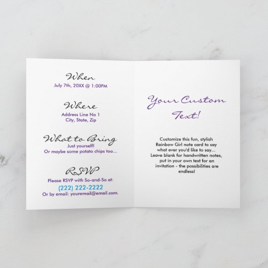レインボーガールズマソニックカスタムノートカード招待状 招待状 (内部)
