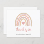 レインボーガールバジェットベビーシャワーサンキューカード (正面/裏面)