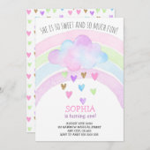 レインボーガールファースト誕生日マジカル金ゴールドグリッター 招待状 (正面/裏面)