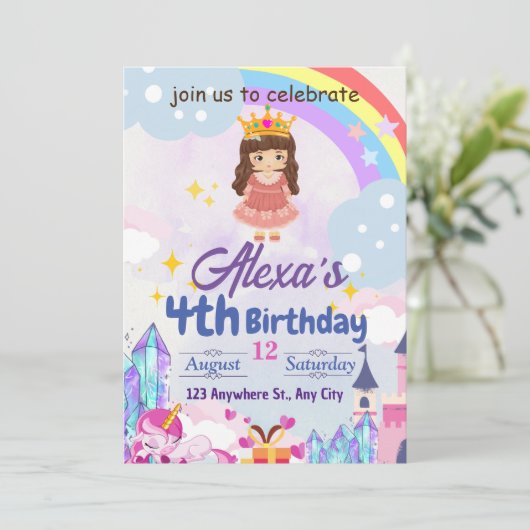 レインボーガール子供の誕生日パーティーギフト 招待状 (スタンド正面)