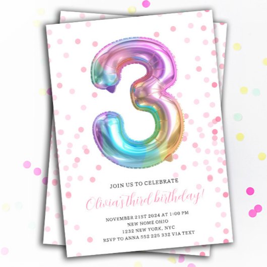 レインボーガール3rd誕生日パーティーバルーン番号 招待状