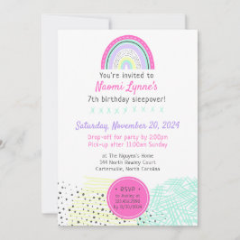 レインボーガール90の誕生日そりかわいいパーティー 招待状