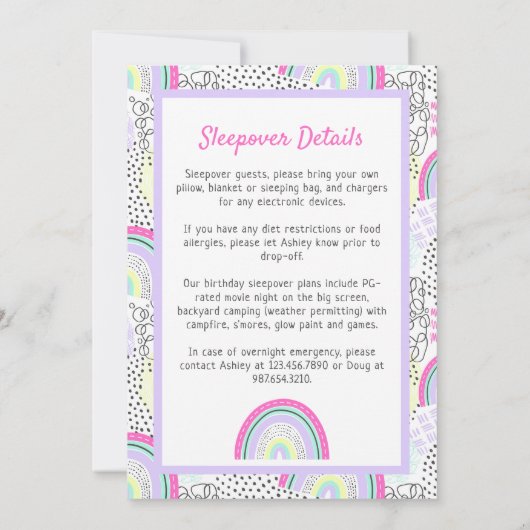 レインボーガール90の誕生日そりかわいいパーティー 招待状 (裏面)