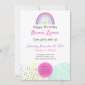 レインボーガール90年代の誕生日かわいいドードルズ写真 招待状 (正面)