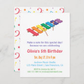 レインボーキシロフォンキッズミュージックをテーマにした誕生日パーティー 招待状 (正面/裏面)