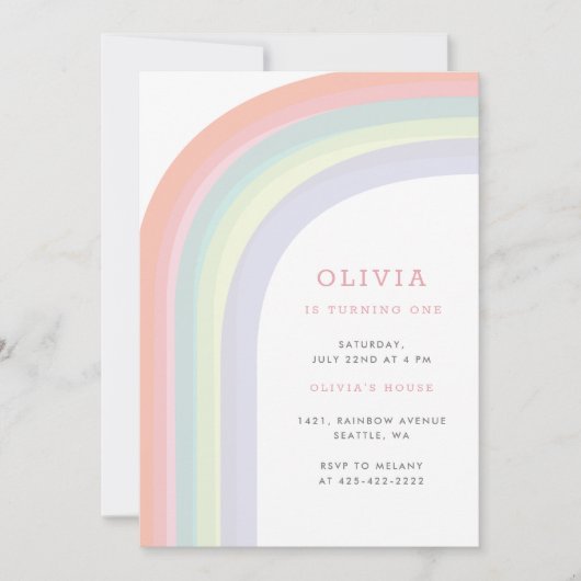レインボーキッドの誕生日パーティーの上でパステル 招待状 (正面)