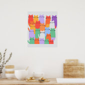 レインボーキャッツミニマルな壁画 – かわいい漫画 ポスター (キッチン)