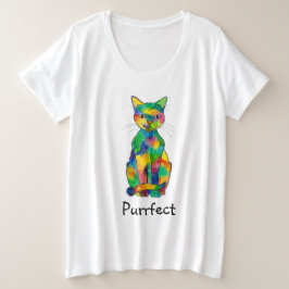 レインボーキャットパーフェクトプラスサイズTシャツ プラスサイズTシャツ