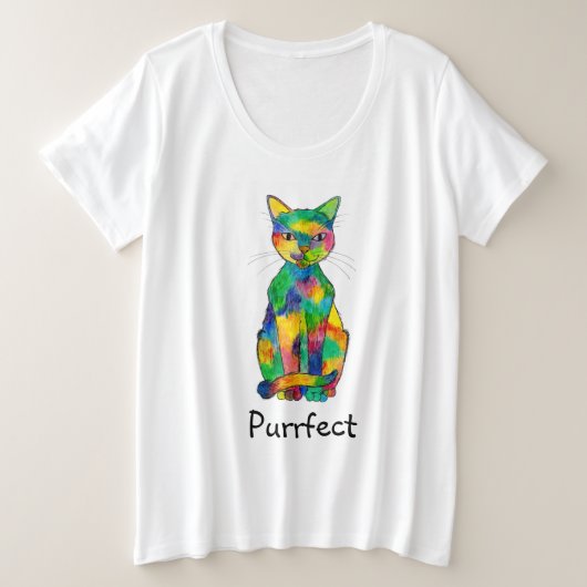 レインボーキャットパーフェクトプラスサイズTシャツ プラスサイズTシャツ (デザイン正面)