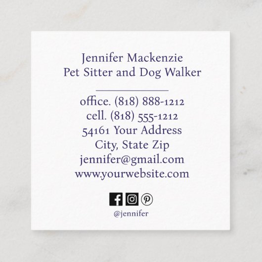 レインボーキャットペットシッターとドッグウォーカー スクエア名刺 (裏面)