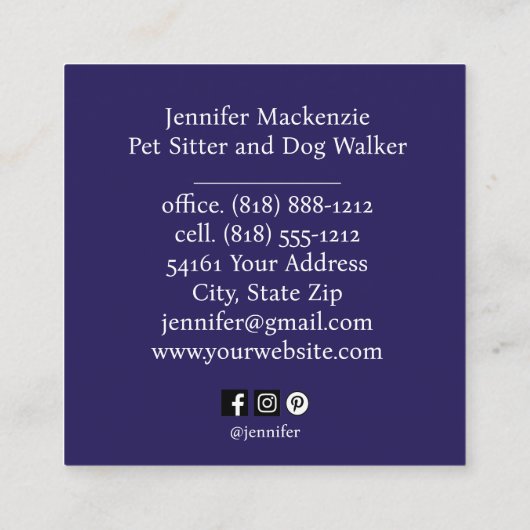 レインボーキャットペットシッターとドッグウォーカー スクエア名刺 (裏面)