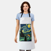 レインボーキャット夜の風景ベクターTシャツデザイン_1 エプロン (着用した状態)