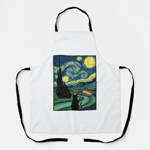 レインボーキャット夜の風景ベクターTシャツデザイン_1 エプロン