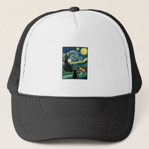 レインボーキャット夜の風景ベクターTシャツデザイン_1 キャップ