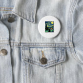 レインボーキャット夜の風景ベクターTシャツデザイン_1 缶バッジ (インサイチュ)