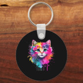 レインボーキャットA水彩絵を描花Cu キーホルダー (正面)
