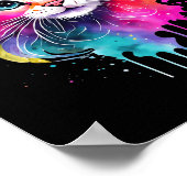 レインボーキャットA水彩絵を描花Cu ポスター (角)