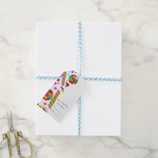 レインボーキャンディスウィートバースデーパーティーカスタムの好意 ギフトタグ (より糸付き)
