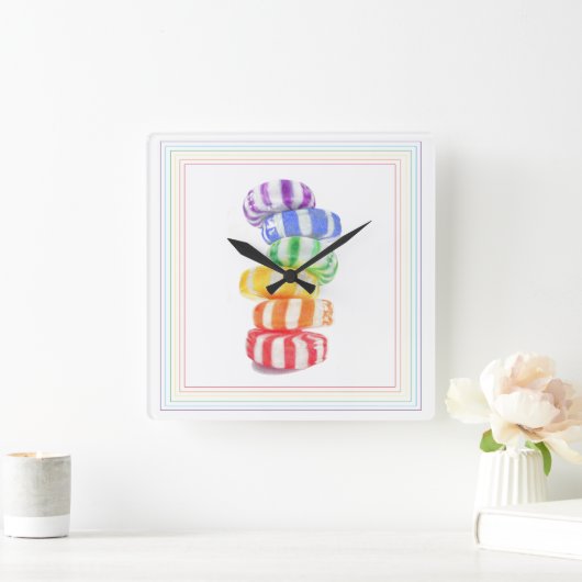 レインボーキャンディスクエアウォールクロック スクエア壁時計 (ホーム)