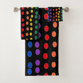 レインボーキャンディドット付きブラック バスタオルセット