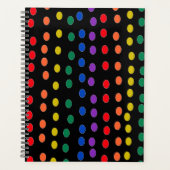 レインボーキャンディドット付きブラック プランナー手帳 (正面)