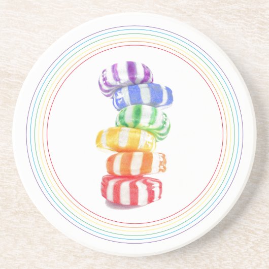 レインボーキャンディラウンドサンドストーンコースター コースター (正面)