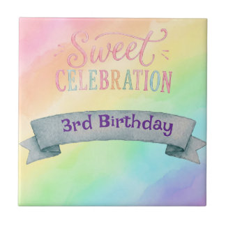 レインボーキャンディランドお誕生日おめでとう陶器タイル タイル