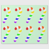 レインボーキャンディーケインクリスマスラッピング紙 ラッピングペーパー (フラット)