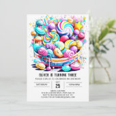 レインボーキャンディ編集可能誕生日 招待状 (スタンド正面)