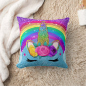 レインボーキラキラキラキラ輝くユニコーンホーン顔 クッション (ブランケット)
