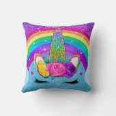 レインボーキラキラキラキラ輝くユニコーンホーン顔 クッション (裏面)
