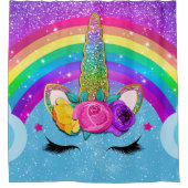 レインボーキラキラキラキラ輝くユニコーンホーン顔 シャワーカーテン (正面)