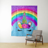 レインボーキラキラキラキラUnicornホーン顔女の子 タペストリー (インサイチュ)