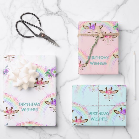 レインボーキリン顔誕生日 ラッピングペーパーシート (正面)