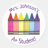 レインボークパーソナライズされたレヨンA +学生アート先生 ラウンドシール (正面)